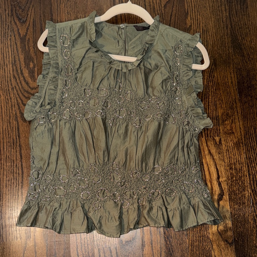 Zara Olive with Embroidered silver beads Blouse